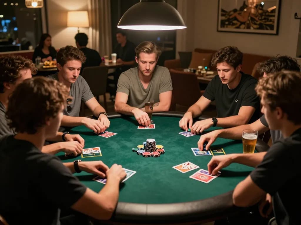 Kaisar 888 poker night with friends enjoying strategic gameplay and snacks in a cozy setting.
