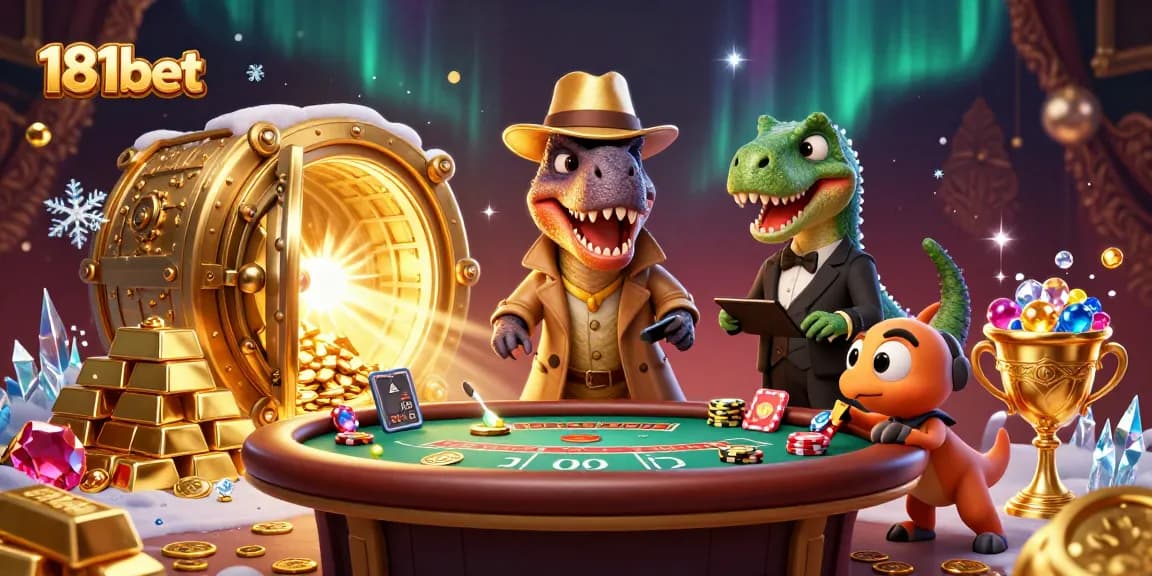 Experience thrilling gameplay at 181bet's dynamic casino scene with amusing characters and vibrant treasures.