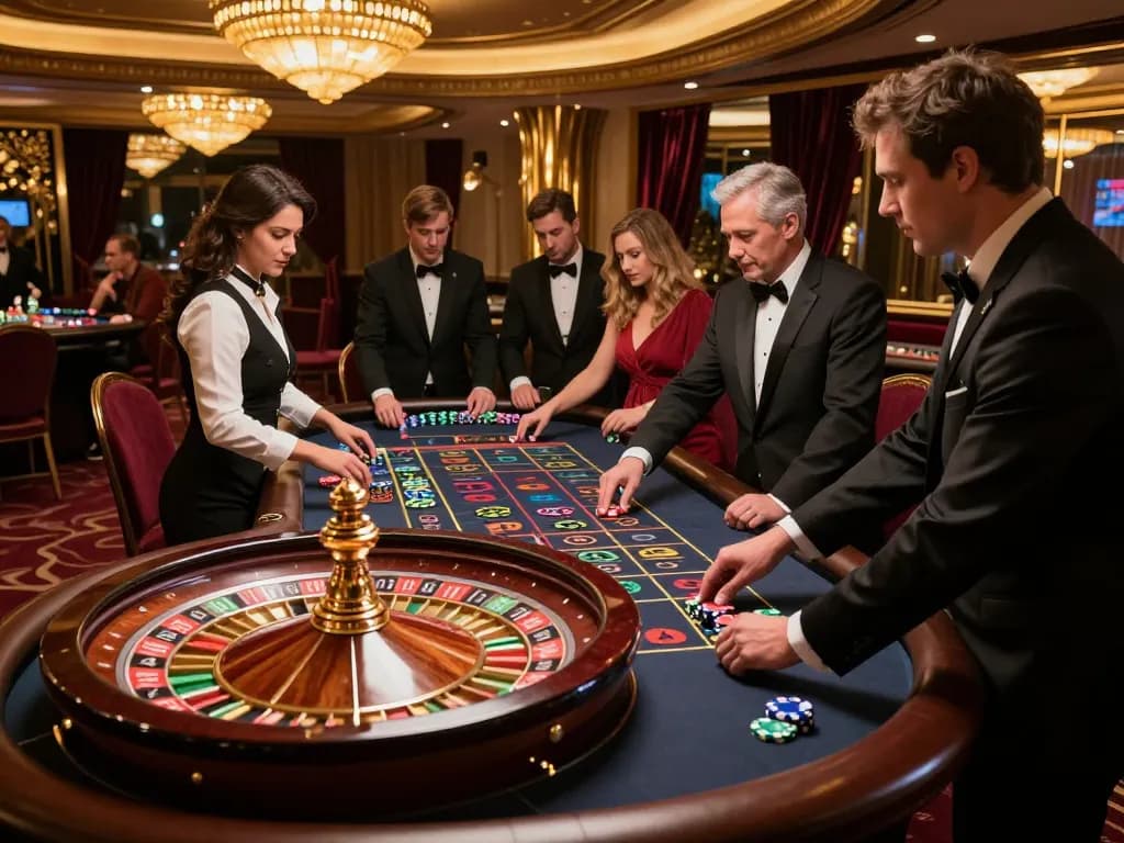Rasakan permainan roulette yang mendebarkan di m88 Indonesia dengan para pemain yang antusias di meja kasino mewah