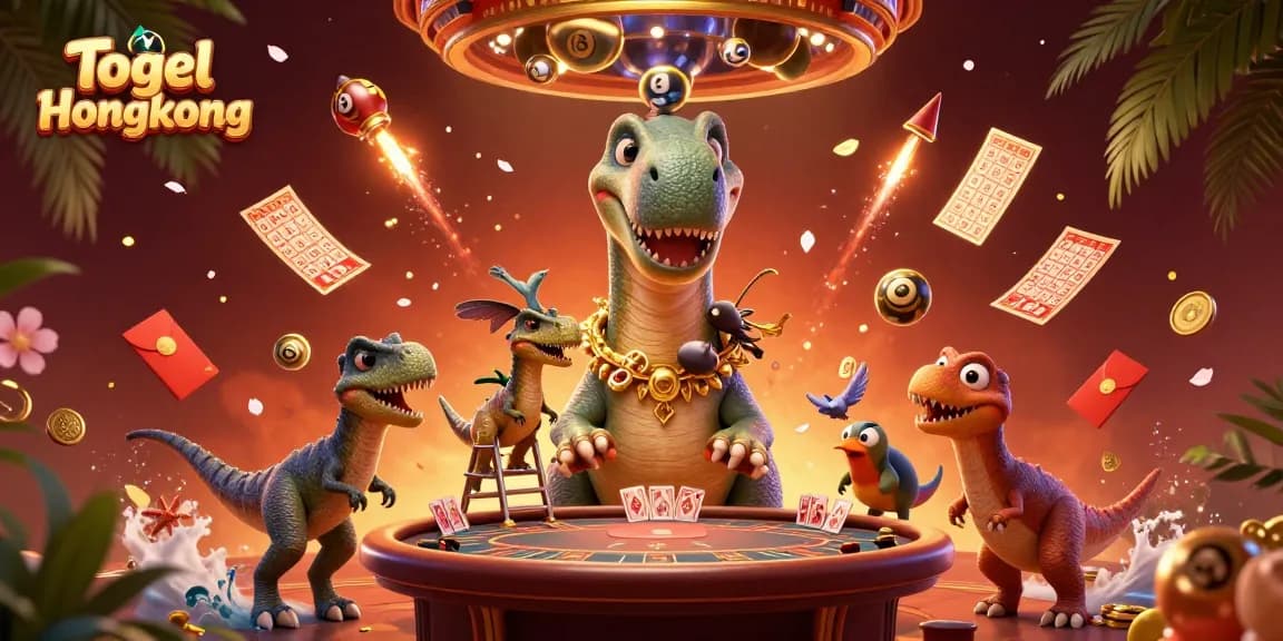 Togel Hongkong reveals an engaging 3D illustration of a playful casino scene with dynamic gambling elements.