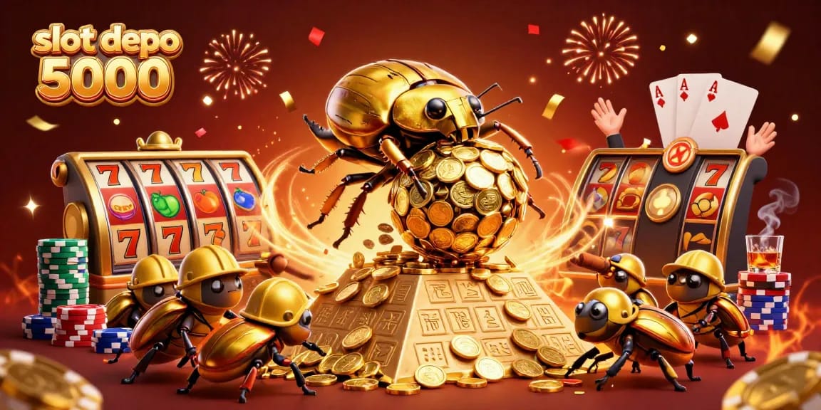 Engage with the exciting world of slot depo 5000 featuring golden beetles and dynamic casino elements.