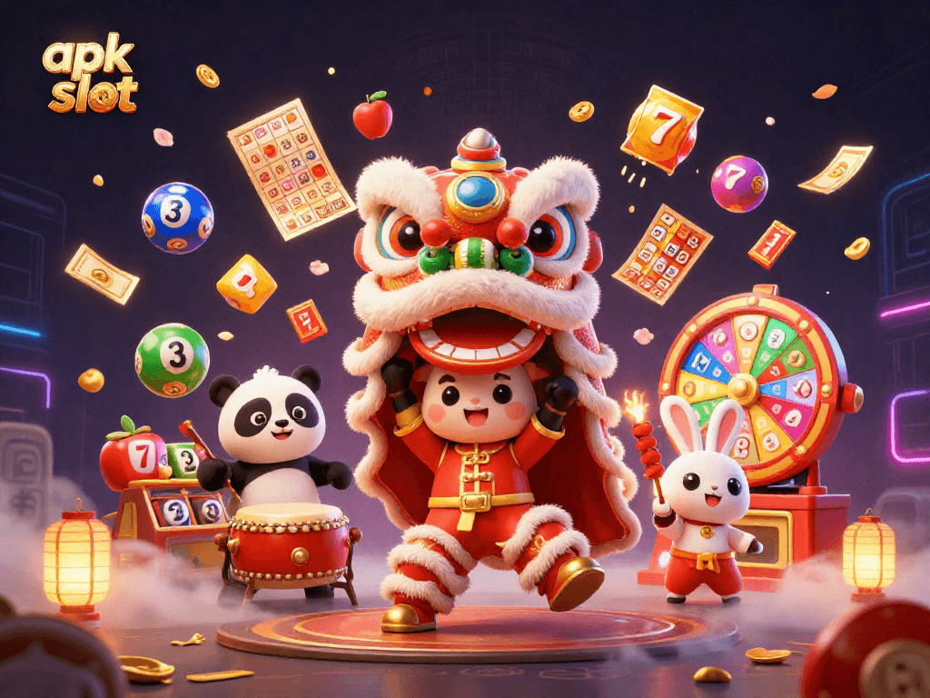 Experience apk slot excitement with vibrant characters, slot reels, and a lively casino atmosphere.