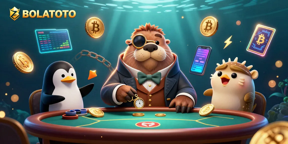 Permainan BOLATOTO dengan walrus jolly dan dealer penguin di meja poker bawah air