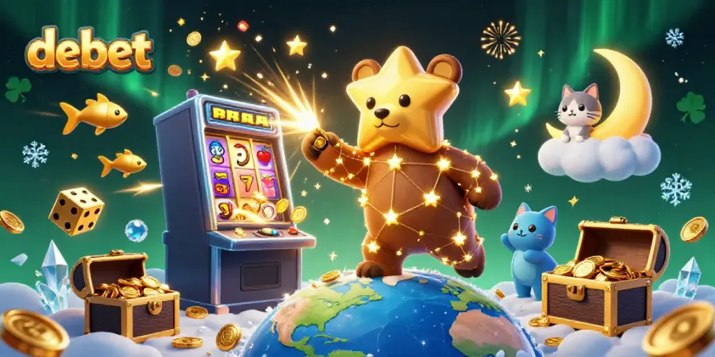 Experience debet's exciting gaming atmosphere with animated characters and rich casino elements.