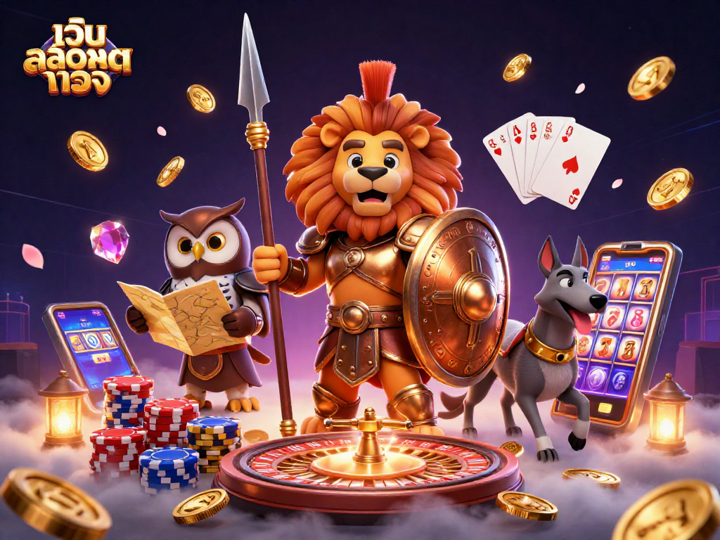 Engage with เว็บสล็อตตรง as cascading golden coins and 3D characters light up the casino atmosphere.
