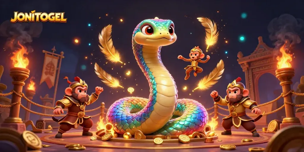 Engage in thrilling online gaming with JONITOGEL, featuring vibrant characters and magical elements.
