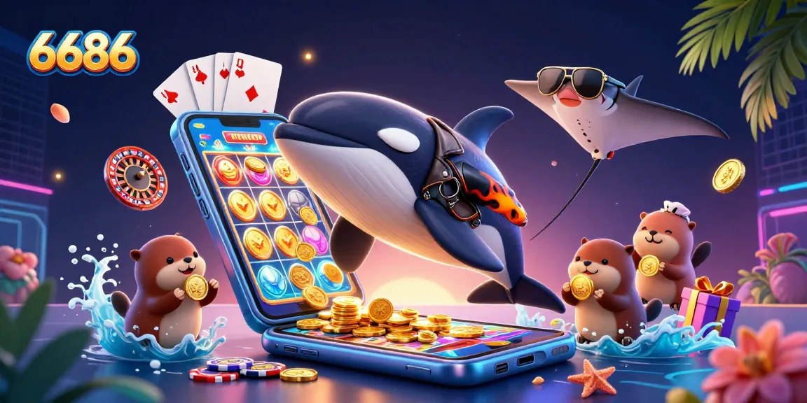 Experience the thrill of playing at 6686 with vibrant characters and lively casino elements.