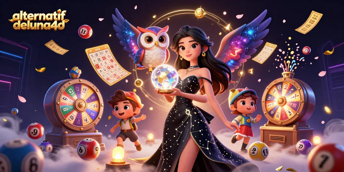 Engage with the vibrant world of alternatif deluna4d and dynamic lottery games in this enchanting illustration