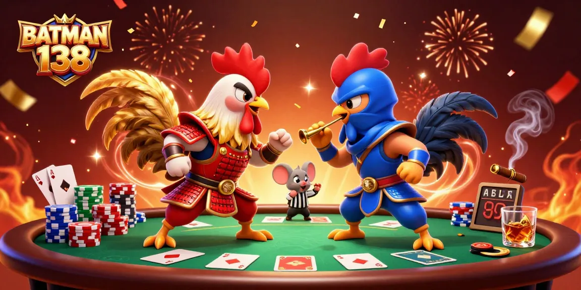 Engage with BATMAN 138 in an exciting poker showdown featuring dynamic 3D animated roosters.