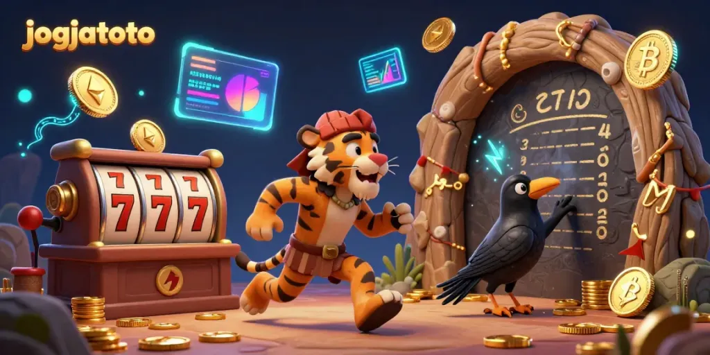 Engage in thrilling rounds at jogjatoto's prehistoric casino featuring unique characters and neon crypto elements.