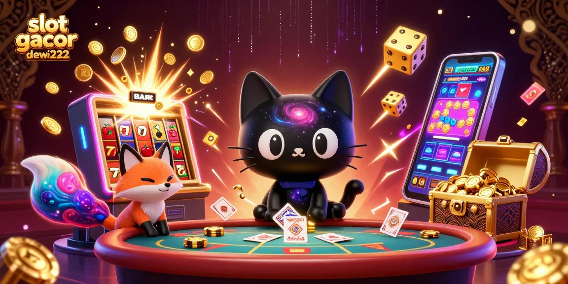 Permainan menarik slot gacor Dewi222 dengan karakter kucing hitam dan anjing nebula di kasino digital.
