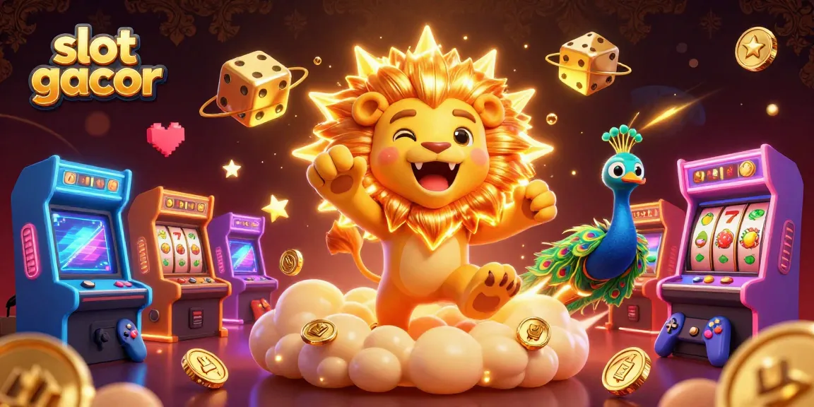 Mengalami slot gacor dengan ilustrasi 3D menarik, simbol keberuntungan berkilau di atas mesin slot.