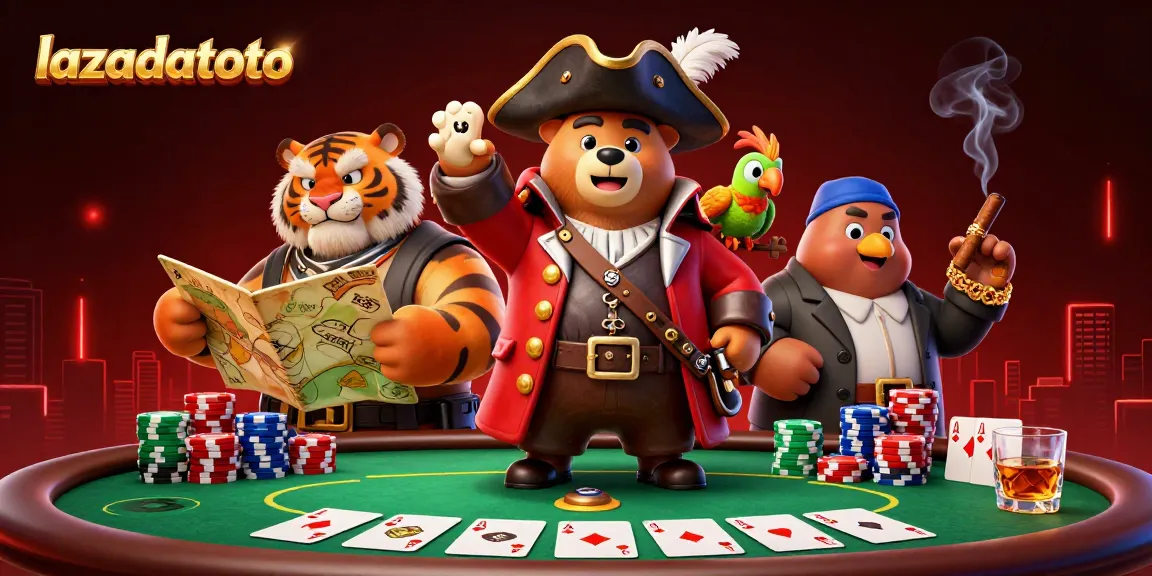 Raih kemenangan besar dengan lazadatoto saat bermain poker di meja dengan kartu dan tumpukan chip berkilau.