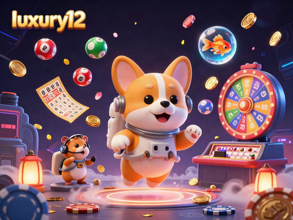 Play and win exciting games at luxury12 Casino, featuring vibrant colorful elements and a dynamic 3D scene.