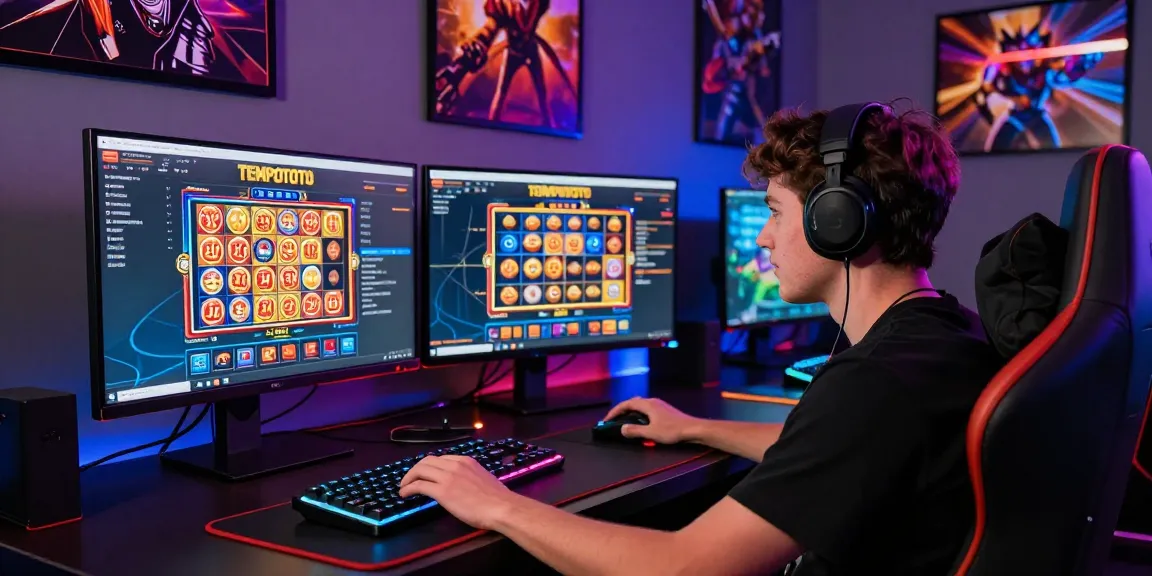 Exciting online gaming session with TEMPOTOTO platform, showcasing player engagement and gaming accessories.