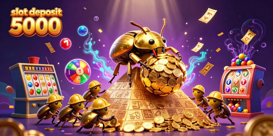 Spin and win with slot deposit 5000 as golden coins and symbolic casino elements create an exciting scene.