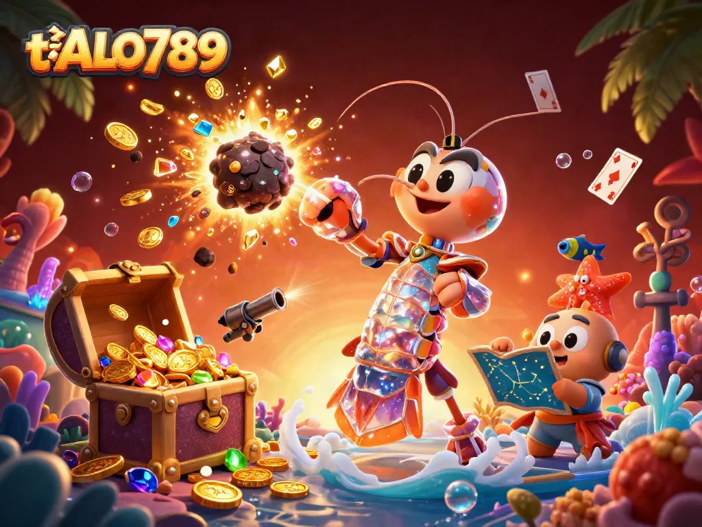 Experience exciting gameplay with tải ALO789, featuring a vibrant scene of treasure, gems, and celestial characters.