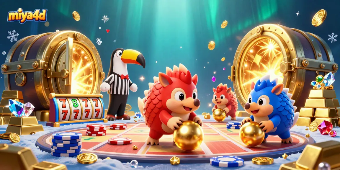 Miya4d pangolins compete in a vibrant casino setting, showcasing lively gaming action.