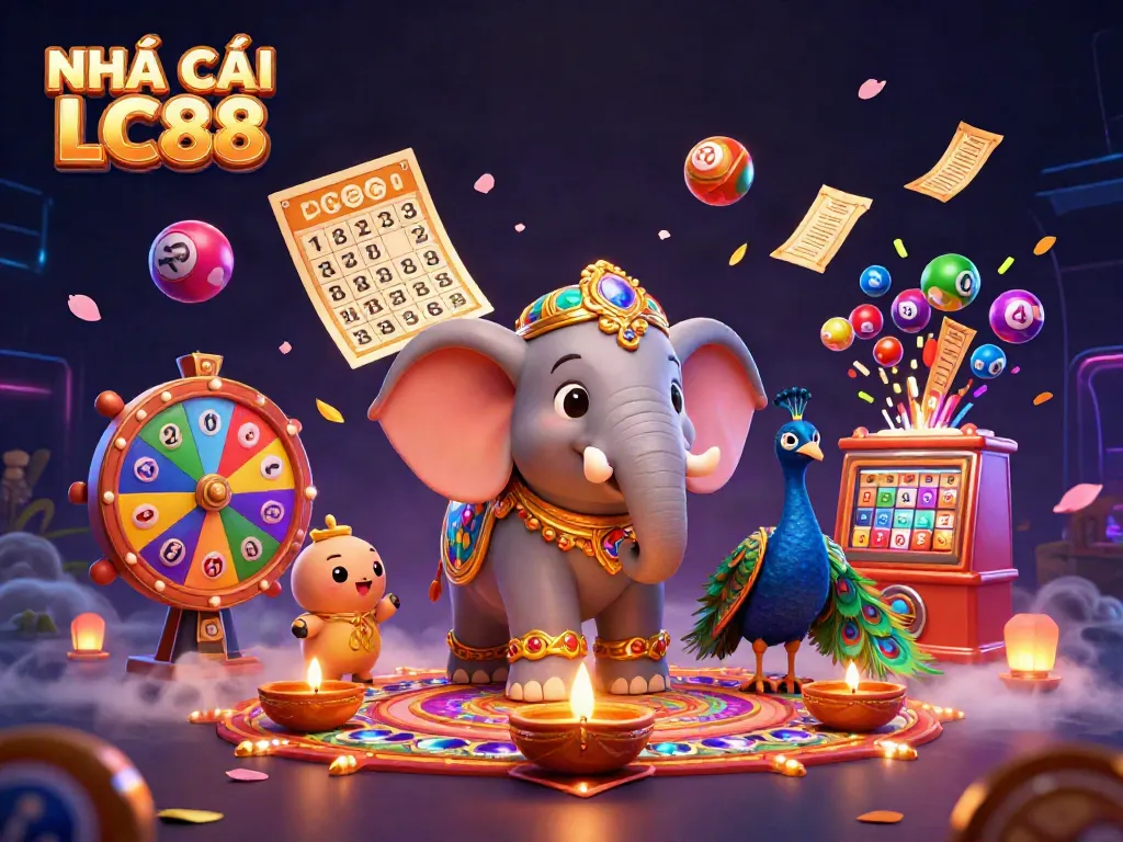 Experience the thrill with NHÀ CÁI LC88 in a dynamic gambling-themed visual.