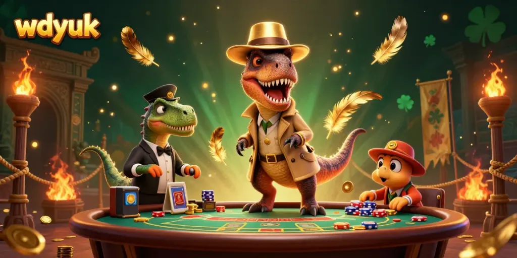 Engage with thrilling blackjack action as the wdyuk velociraptor card counter sneaks past a curious stegosaurus pit boss.