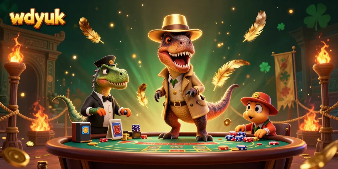 Engage with thrilling blackjack action as the wdyuk velociraptor card counter sneaks past a curious stegosaurus pit boss.