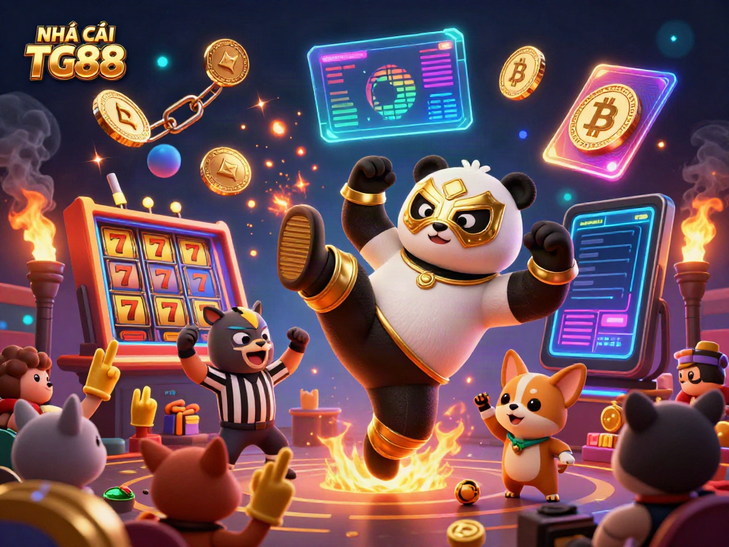 Experience thrilling action at NHÀ CÁI TG88 with animated characters and casino elements.