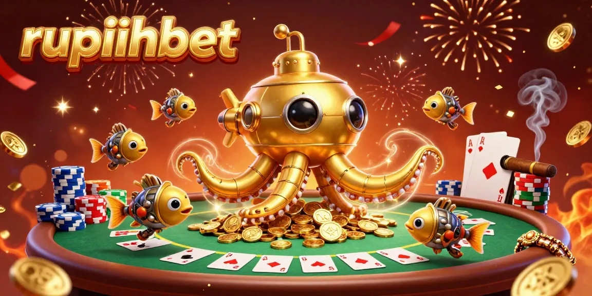 Engage with rupiahbet's thrilling casino experience featuring golden kraken submarine and festive gambling elements.