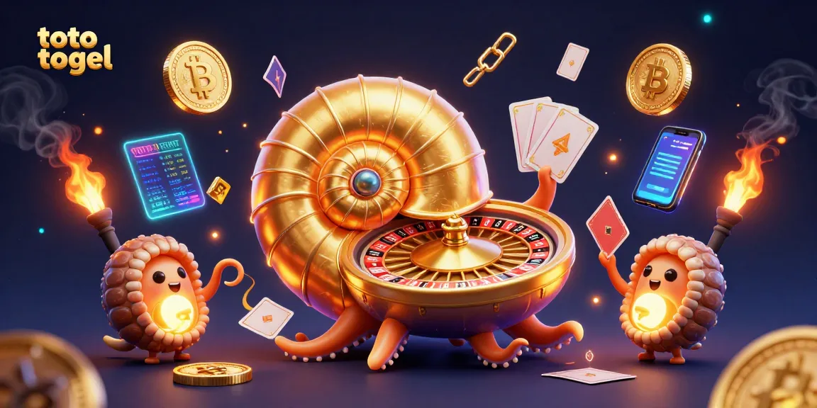 Menangkan toto togel dengan semua elemen menarik seperti nautilus dan koin kripto yang bersinar.