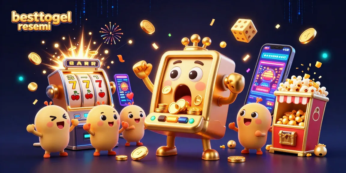 Experience big wins with besttogel resmi as a golden slot machine celebrates its jackpot in a vibrant casino scene.