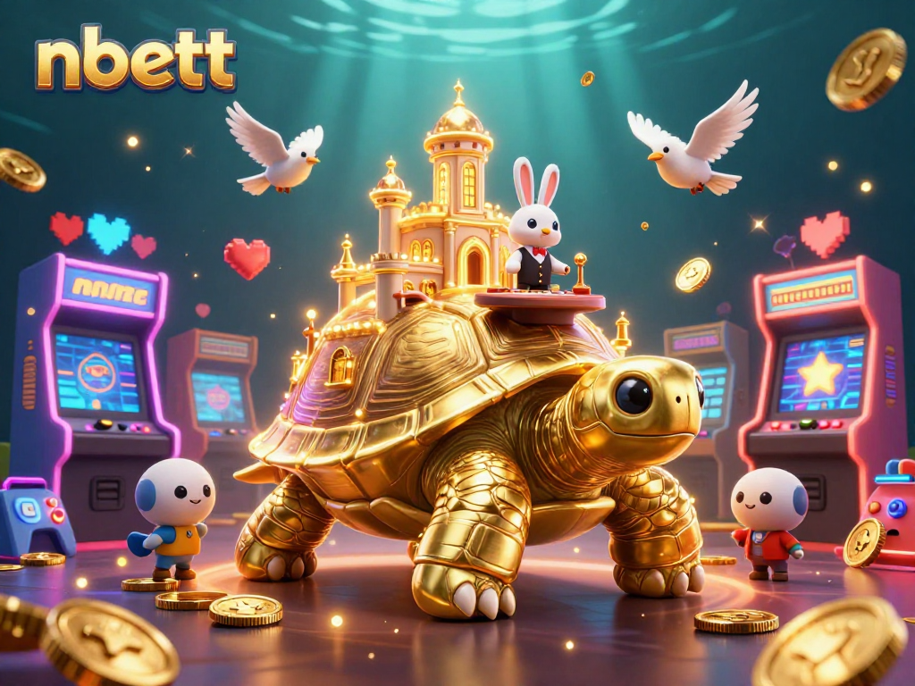 Experience gaming thrills with nbett, featuring a golden tortoise casino and vibrant game elements.