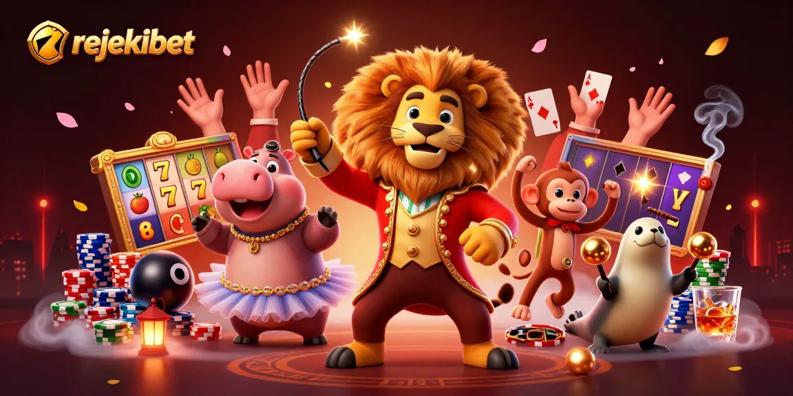 Rejekibet showcases vibrant slots and gaming features with a circus scene for online action.