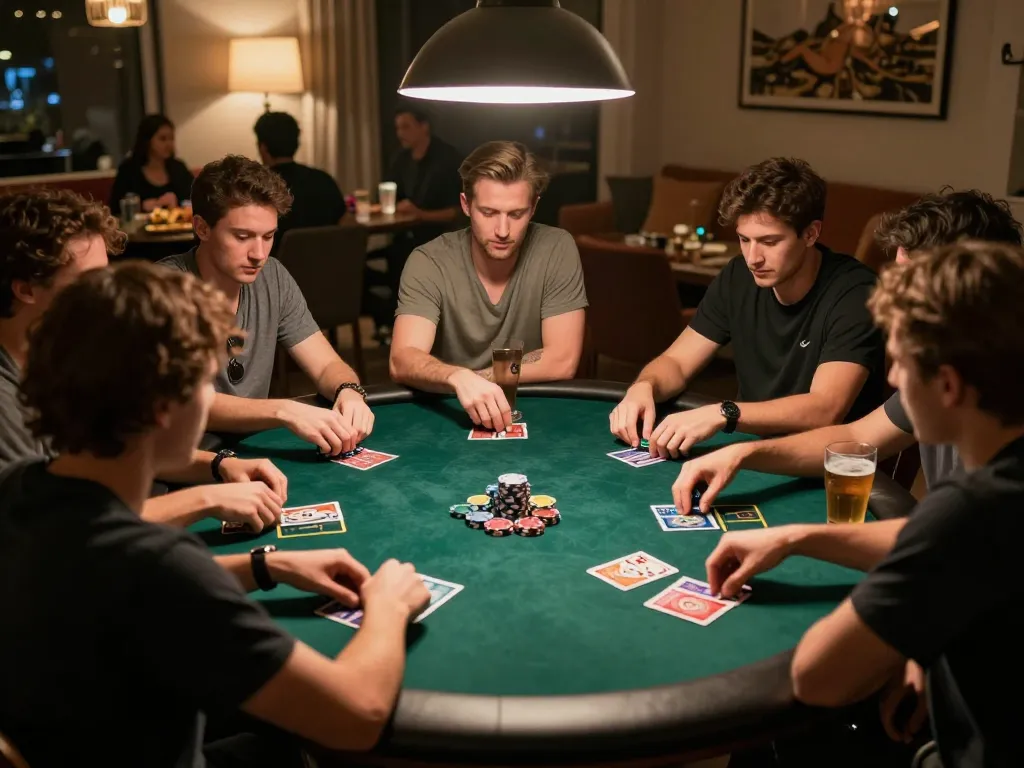 Kaisar 888 poker night with friends enjoying strategic gameplay and snacks in a cozy setting.