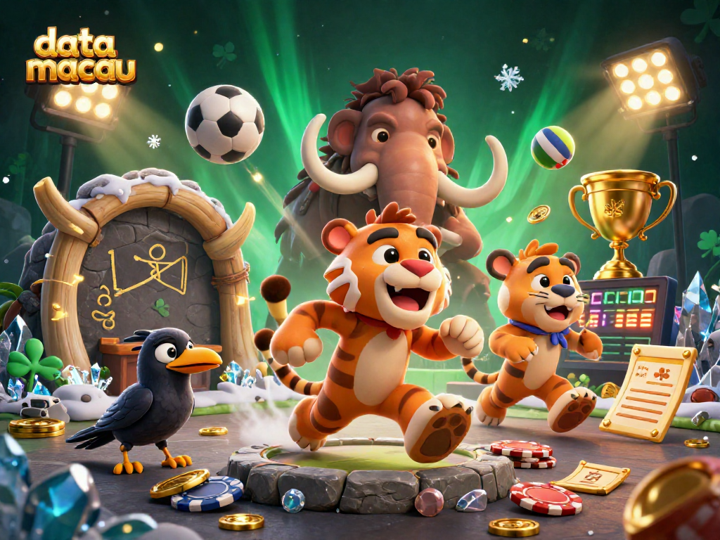 Experience the excitement of data macau with a lively casino scene featuring fun characters and dynamic game elements.