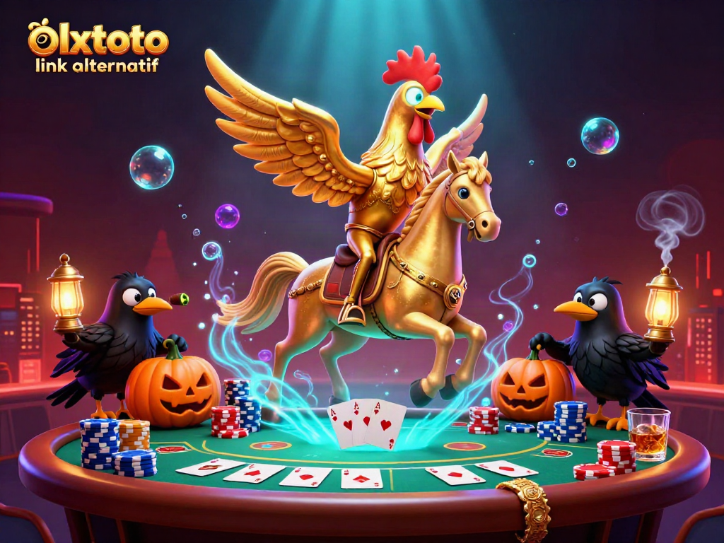 Experience the magic of OLXTOTO link alternatif at a lively casino, featuring vibrant characters and rich gaming elements.