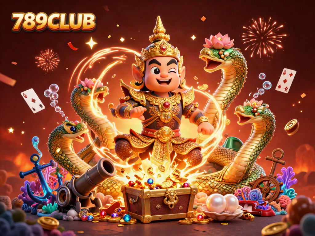 Join the excitement with 789CLUB's vibrant casino-themed illustration showcasing a guardian and treasures.