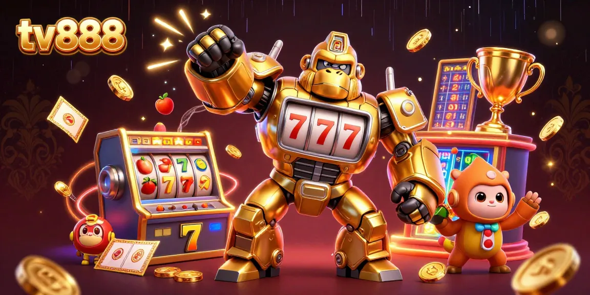 Menangkan jackpot besar di tv888 dengan gorila emas yang mengagumkan dan simbol slot yang berkilau.