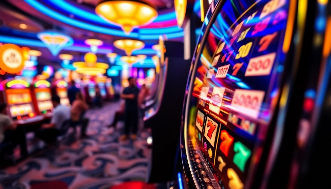 Mesin slot berputar penuh warna yang menarik perhatian di kasino.