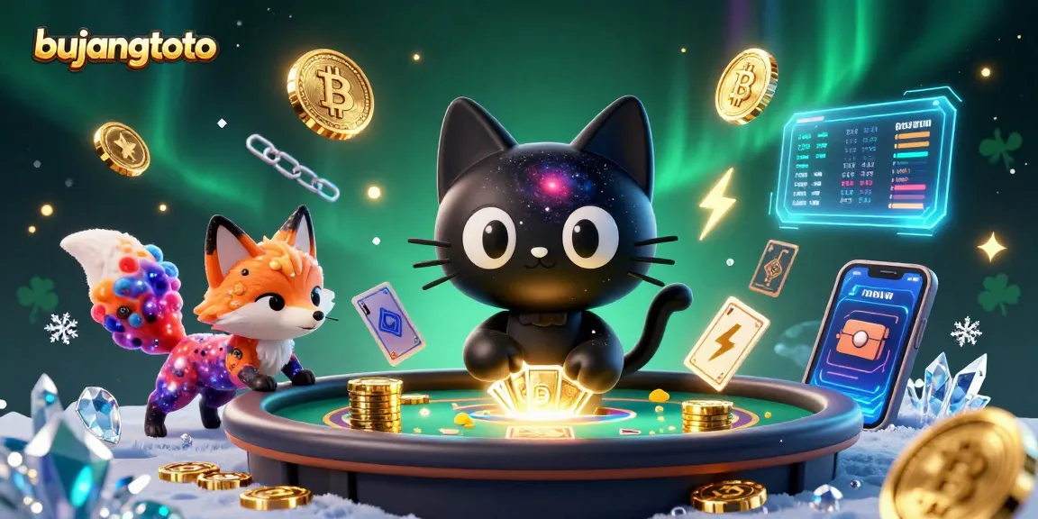 Taruhan bujangtoto dengan kucing hitam kosmik dan teman anjing nebula di meja kasino.