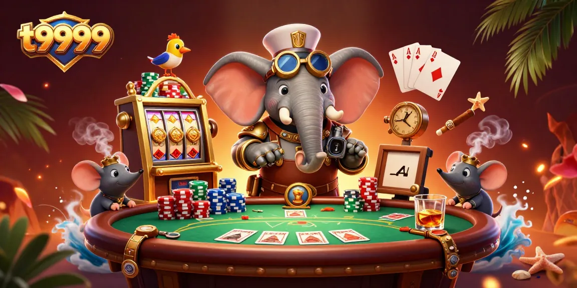 Permainan slot di t9999 dengan elefante steampunk dan aksesoris kasino.
