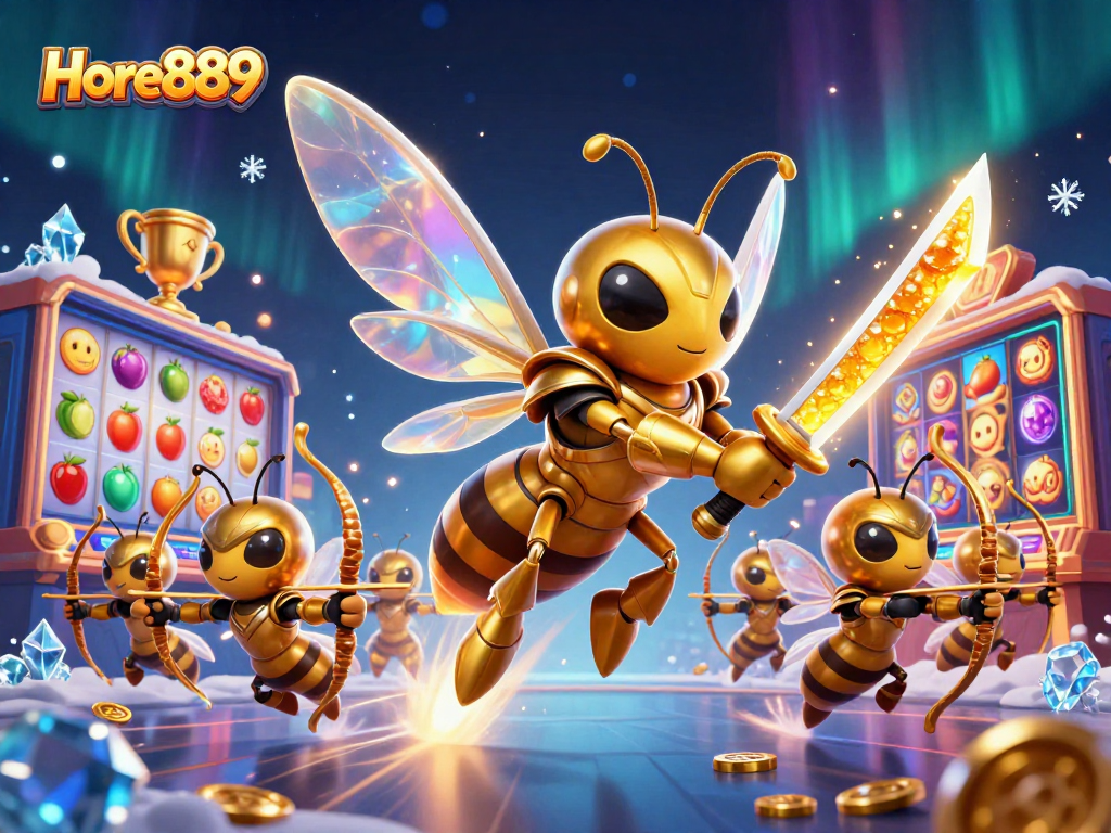 Experience thrilling gameplay at Hore889 with vibrant slot machines and interactive casino elements featured in this captivating illustration.
