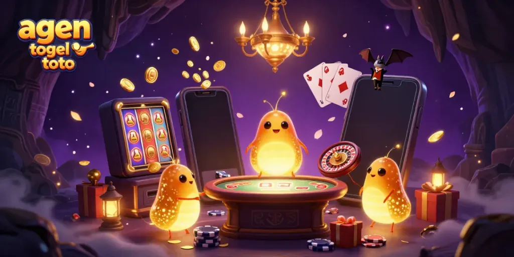 Memainkan agen togel toto dengan cahaya bioluminescent dalam kasino yang megah.