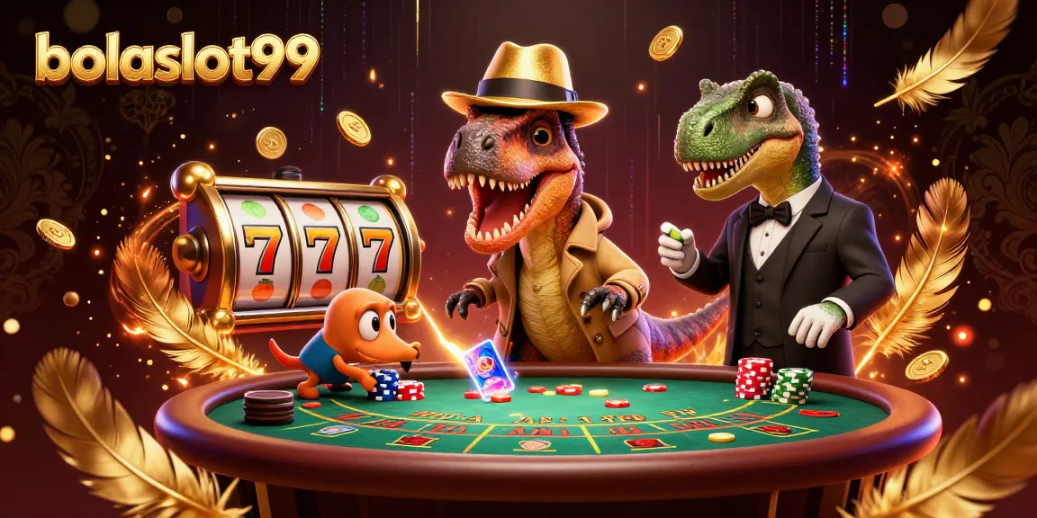 Experience thrilling gameplay with bolaslot99 as a velociraptor counter sneaks chips at a blackjack table.