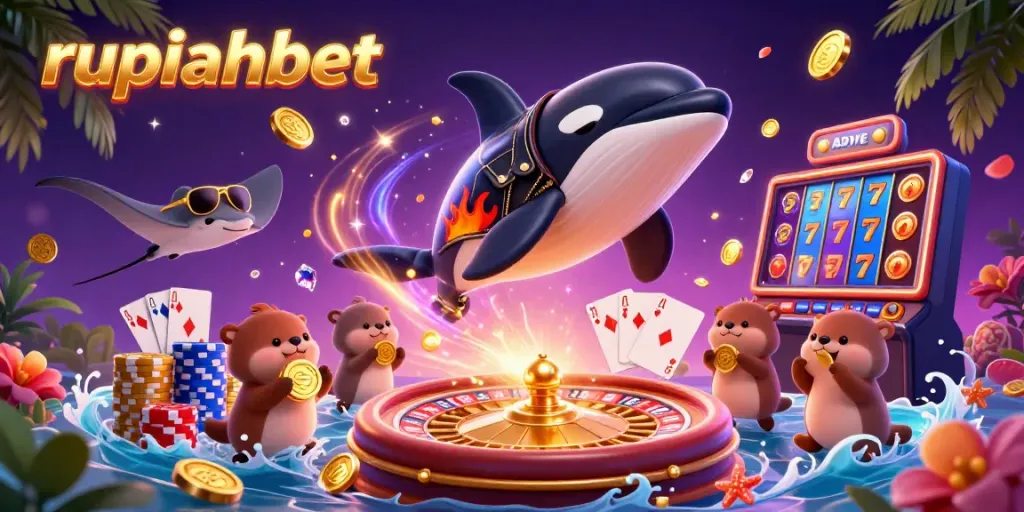Experience the excitement of rupiahbet casino gaming with dynamic characters and vibrant casino elements.