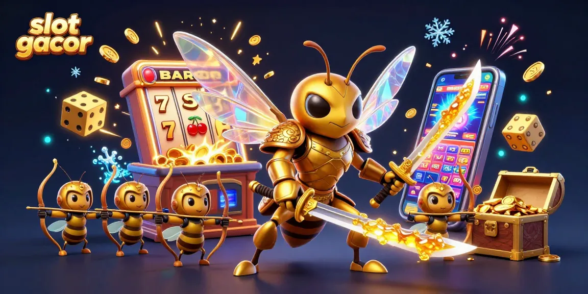 Experience thrilling slot gacor with the rich vibrant scene showcasing a samurai hornet amidst jackpots.