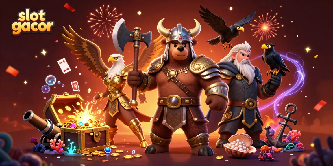 Permainan slot gacor dengan ikan harta karun dan karakter Viking di kasino online.