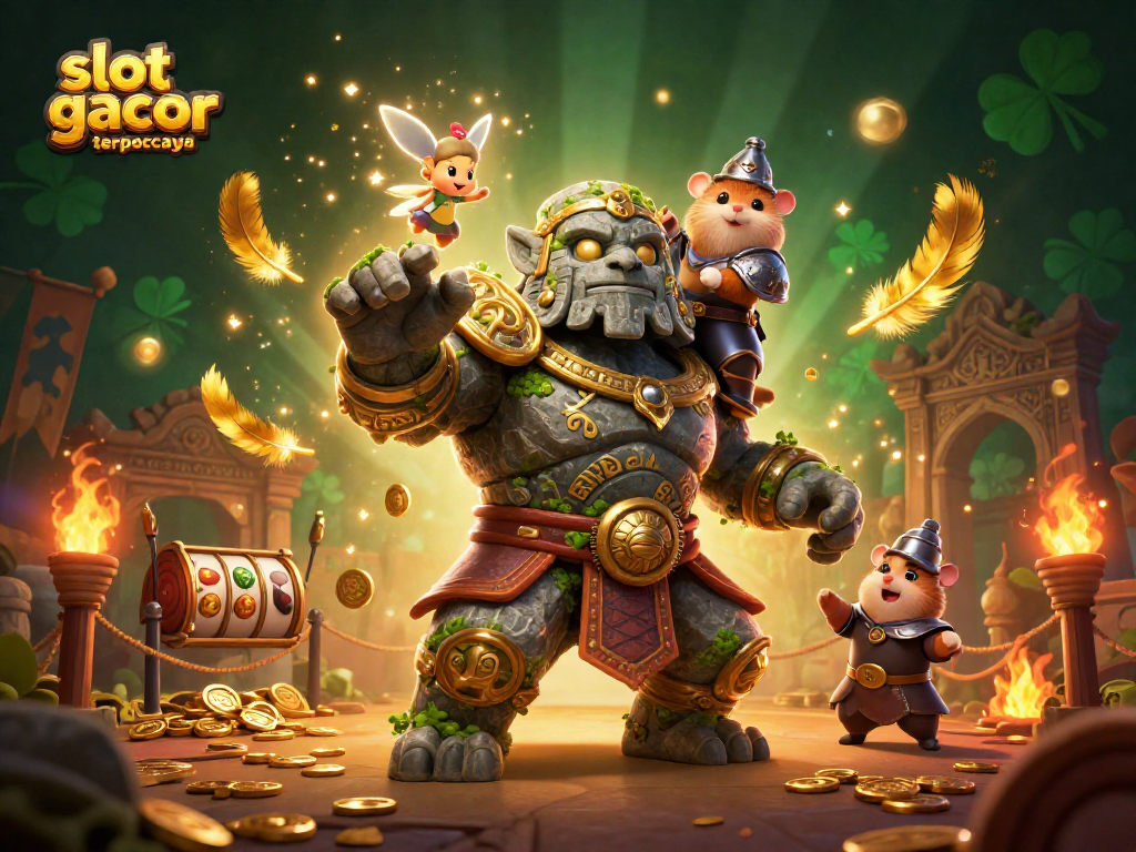 Engage in thrilling gameplay with slot gacor terpercaya featuring a spirited golem and knight.