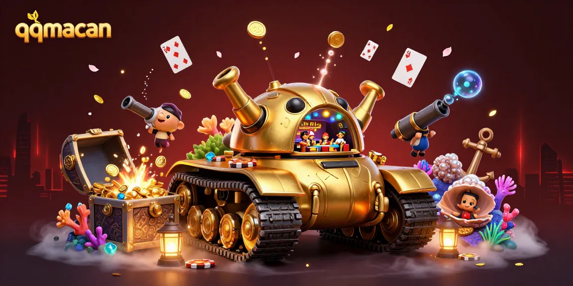 Experience thrills with qqmacan's mini casino in a golden beetle tank amidst treasures.