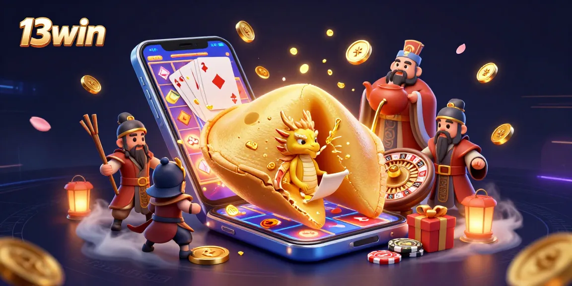 Engage with 13win's vibrant 3D casino scene featuring tempting slots and lucky characters.