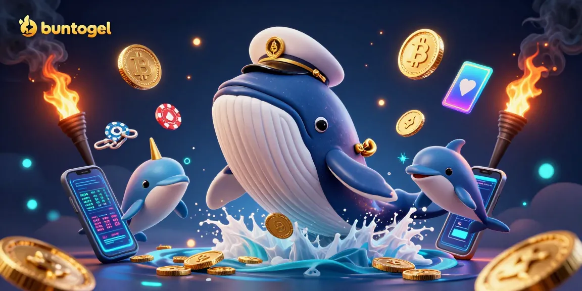 Experience the thrill of buntogel with a whale captain amidst shimmering coins and energetic sea creatures.