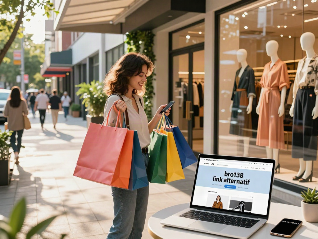 Fashionable urban shopper exploring bro138 link alternatif for trendy items.
